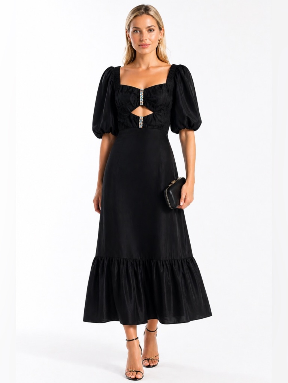 Sandro Black Embellished Cutout Midi Dress Size 38
